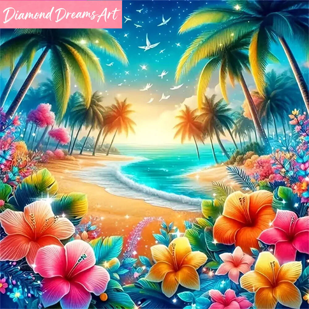 Photo Mosaic Print - Lukisan Berlian Pemandangan Tepi Laut DIY