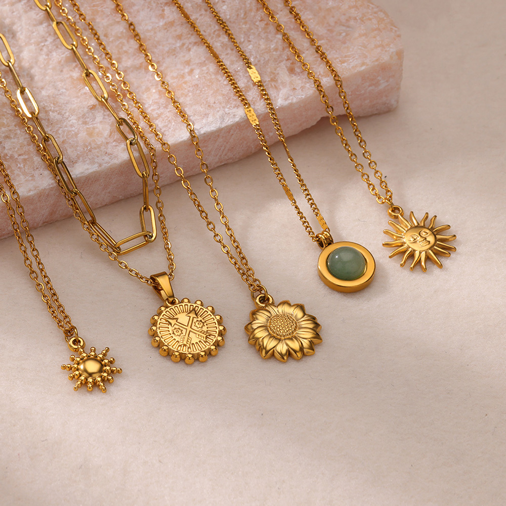 Birth Flower Necklace - Kalung geometris baja tahan karat untuk