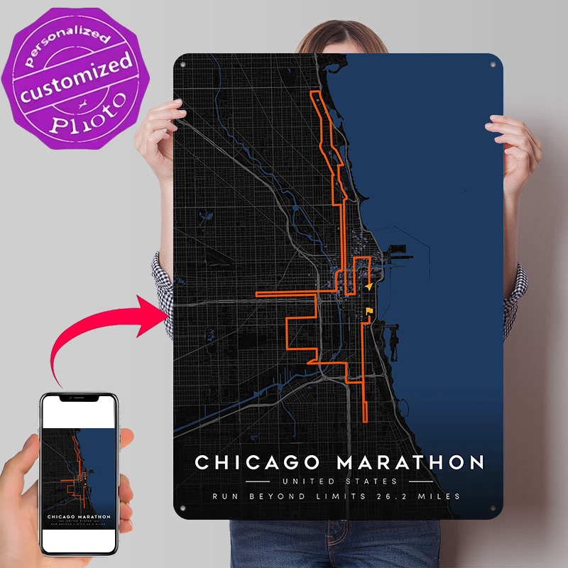 Custom Map Poster - Peta Rute Marathon Chicago Poster Cetak