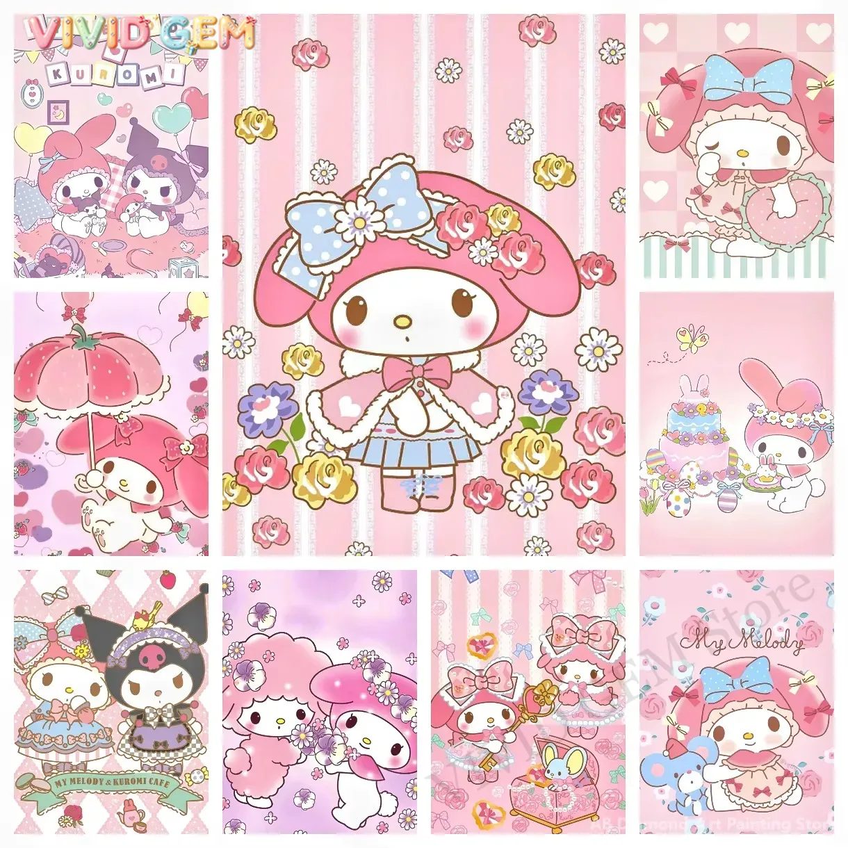 Photo Mosaic Print - Lukisan Berlian My Melody Sanrio, Mosaik